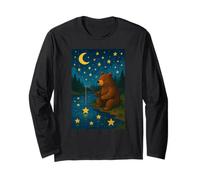 Orso Pesca per Stelle Cielo Notturno Bosco Storybook Scena Maglia a Manica