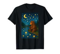 Orso Pesca per Stelle Cielo Notturno Bosco Storybook Scena Maglietta