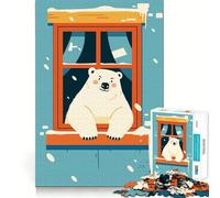 Orso polare alla finestra, scena invernale, puzzle da 1000 pezzi per adulti, regalo, gioco di logica, divertimento lento, taglio preciso, regalo elegante (50x75cm)