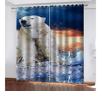 Orso Polare Bianco Ghiacciaio Tende-Stampa Foto 3D, Tende Termiche Isolanti - Tende Oscuranti Con Occhielli Per Finestre Cameretta Bambina Camera Da Letto/Tessuti Insonorizzanti 2 X 280(L) X250(H) Cm
