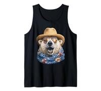 Orso Polare Carino con Occhiali da Sole e Cappello di Paglia Animale Estate Canotta