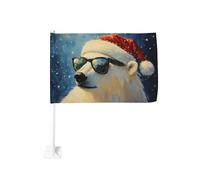 Orso polare che indossa cappello di Babbo Natale rosso occhiali bandiera auto clip finestra esterno 30 x 45 cm doppio lato decorazione auto