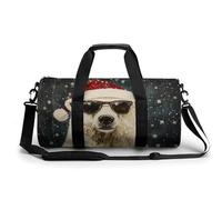 Orso polare che indossa occhiali con neve che cade, borsa da palestra da viaggio per donne e uomini, borsa da viaggio cilindrica borsa da allenamento sportiva con tracolla