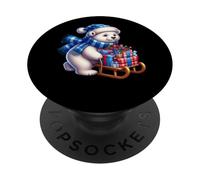 Orso polare con regali su una slitta nella neve PopSockets PopGrip Adesivo