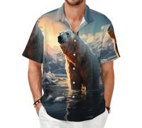 Orso polare in inverno camicia a maniche corte - Casual Button Down Summer Top, nero, 3X-Large-8X-Large