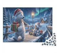 Orso PolarePuzzle Premium Antistress 1000 Pezzi Intrattenimento Ponte Nevato Aurora Cartone Qualità Adulti, Relax Mentale, Regalo Natale Compleanno 38x26cm/1000pcs