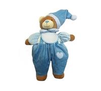 Orso porta pigiama con bavaglino in tela aida (azzurro)
