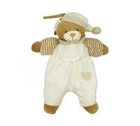 Orso porta pigiama con bavaglino in tela aida (beige)