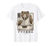 Orso Ramen Giapponese Mangiare Tagliatelle Retro 70s Manga Maglietta