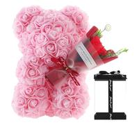 Orso Rosa 24cm | Orsetto Rosa Fio-re Regalo Donna, Regali Di San Val-entino Matrimonio Compleanno, Ro-se Te-ddy Bear Con Mazzo Di Fiori, Orso Rosa Artificiale, Confezione Regalo Trasparente Inclusa