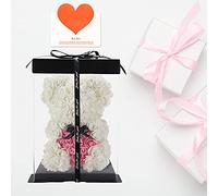 Orso Rosa Fatto a Mano Orsacchiotto Fiore Orso Rosa Orsacchiotto - Regalo per la Festa della Mamma, Regalo per lei, Regali di Amici, Regali per Le Donne, Scatola Regalo Trasparente 10 Pollici (White)
