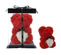 orso rosa fatto a mano orsacchiotto fiore orso rosa orsacchiotto - regalo per la festa della mamma, regalo per lei, regali di amici, regali per le donne, scatola regalo trasparente 10 pollici (red)