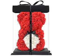 orso rosa - orsacchiotto rosa 10 pollici Hugz Teddy Flower Bear - Oltre 250 dozzine di fiori artificiali - regali unici, regali per le donne Scatola regalo trasparente (red)