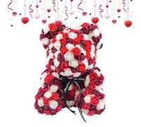 Orso rosa rossa,Orso ,Orsetto rosa per la mamma della figlia figlio | Orso di rose eterne fatto a mano da 9,84 pollici, bouquet di rose eterne per il matrimonio di compleanno di Natale della figl
