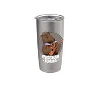 Orso Russo con Balalaika Bandiera Russa Russia Bicchiere termico in acciaio inox doppia parete