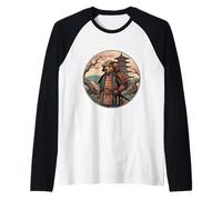Orso Samurai Tradizionale Giapponese Amante dell'Arte Giapponese Guerriero Maglia con Maniche Raglan