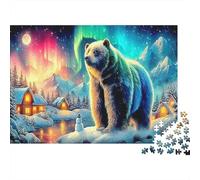 Orso sotto Aurora Bundle Di Puzzle Da 1000 Pezzi, Per Bambini 8-12 E Adulti, Carta Spesso,Arte dell'orso polare Aurora Decorazione Murale, Regalo Di Capodanno, Sfida Cerebrale 52x38cm/1000pcs