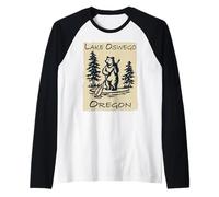 Orso Souvenir del Lago Oswego Oregon su tavola da SUP Maglia con Maniche Raglan