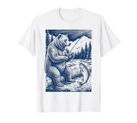 Orso xilografico Vintage Pesca Trota nel Fiume Maglietta