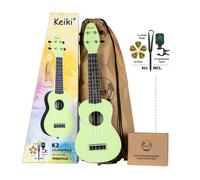 Ortega Guitars Soprano Ukulele verde - Keiki K2 - Starter Kit include Accordatore, Tracolla, 5 Plettri Medi e Borsa con Coulisse - pastel/tomatillo (K2-TMO)
