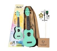 Ortega Guitars Soprano Ukulele verde - Keiki K2 - Starter Kit include Accordatore, Tracolla, 5 Plettri Medi e Borsa con Coulisse - pastel/caribbean mint (K2-CBM)