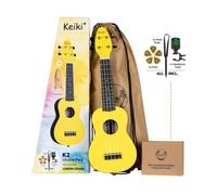 Ortega Guitars Soprano Ukulele giallo - Keiki K2 - Starter Kit include Accordatore, Tracolla, 5 Plettri Medi e Borsa con Coulisse - pastel/lemon grass (K2-LGR)