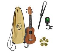 Ortega Guitars Ukulele Soprano acustico - Keiki K2 - Starter Kit che include Accordatore, Tracolla, 5 Plettri Medium e Borsa con Coulisse - mogano (K2-MAH)