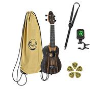 Ortega Guitars Ukulele Soprano acustico - Keiki K3 - Starter Kit include Accordatore, Tracolla, 5 Plettri Medium e Borsa con Coulisse - white ebony (K3-WEB)