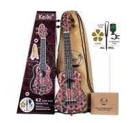 Ortega Guitars Soprano Ukulele rosso - Keiki K2 - Starter Kit include Accordatore, Tracolla, 5 Plettri Medi e Borsa con Coulisse - red kaleidoscope (K2SS-RKC)