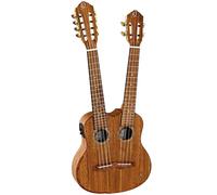 Ortega Guitars Double Neck Ukulele Elettro-Acustico - 8 Corde Tenor, Tenor - Custom Built Series - Gig Bag Inclusa - Ovangkol, Natural (HYDRA)