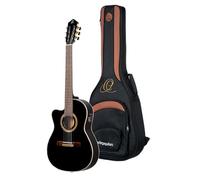 Ortega RCE138-T4BK-L - Chitarra da Concerto per Mancini, con Cutaway, Cassa Thinline (4/4), Custodia e Fascia, Colore: Nero