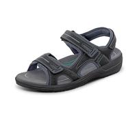 Orthofeet Sandali da uomo in pelle ortopedica Gemini regolabili, nero, 14 Wide