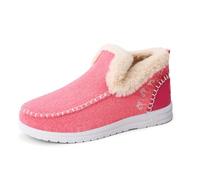 Orthopedic Fleece Slip-On Boots,Women's Warm Plush Lined Non-Slip Flat Shoes Winter Casual Ankle Booties Shoes (Pink,32 1/3)