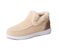 Orthopedic Fleece Slip-On Boots,Women's Warm Plush Lined Non-Slip Flat Shoes Winter Casual Ankle Booties Shoes (Apricot,32 1/9)