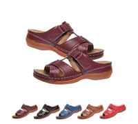 Orthopedic Sandals for Women Comfortable Wedge Fish Mouth Open Toe Hook and Loop Slides Summer Casual Ladies Roman Shoes Slipper (Wine red, 36)