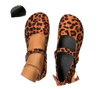 Orthopedic Suede Mary Jane Flats for Women, Comfortable Round Toe Ballet Shoes Fashion Slip on Loafers Casual Walking Dressy Shoes, Leopardo marrone, 40 EU