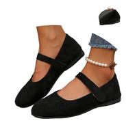 Orthopedic Suede Mary Jane Flats for Women, Comfortable Round Toe Ballet Shoes Fashion Slip on Loafers Casual Walking Dressy Shoes, Nero , 40 EU