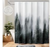 ORTIGIA Tende da doccia con foresta nebbiosa, tenda da doccia natura, tenda da doccia in bosco, tenda da bagno in tessuto di poliestere impermeabile 183 cm x 72 L con ganci