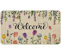 ORTIGIA Welcome Spring - Zerbino per interni ed esterni, motivo floreale, antiscivolo, resistente, per ingresso di casa, ingresso esterno, cortile, pavimento, patio, 43 x 75 cm