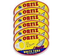 Ortiz Tonno bianco in olio d'oliva, fette fresche e tenere, tonno selvatico pescato spagnolo, ricco di proteine e grassi Omega 3, eccellente in insalata, pasta o panini, non c'è bisogno di aggiungere