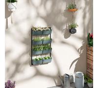Orto Verticale da Parete a 4 Livelli con 8 Vasi, in Acciaio e Plastica, 52x14x90 cm, Verde Scuro e Nero