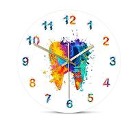 Orton Orologio da parete con pittura a dente ad acquerello, per clinica dentistica, non ticchettio, orologio da parete ortodontista dentista