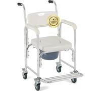 OrtoPrime Sedia da Doccia con Ruote e Piedini Pieghevoli - 3 in 1 - Sedia con WC Integrato e Bidet - Portatile per Anziani - Geriatrica