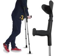 OrtoPrime Stampelle Ortopediche Regolabili in Alluminio PACK 2 PEZZI - Stampelle Anatomiche CONFORT con Punta Antiscivolo - Stampelle per Adulti e Anziani - Stampelle Canadesi Regolabili - Nero.