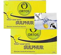 ORTOS Sapone allo Zolfo, Ideale per Acne e Pelle Grassa, Punti Neri, Brufoli - Adatto per tutto il Corpo e per i Capelli - Rimuove Sebo, Impurità e Forfora- 2x100gr