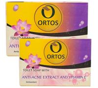 ORTOS Sapone Anti-Acne con vitamina E, Pelle Impure e Tendenza Oleosa, Acneica, Cicatrici da Acne, Cura e Controllo dell'acne, Antiossidante - 2x100g (Anti-Acne)