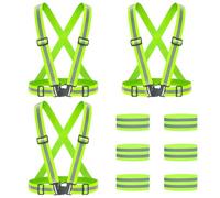 Ortviai 3 PCS Regolabile Gilet Catarifrangente+6 PCS Braccialetti di Riflettenti, Imbragatura Riflettente di Sicurezza con Bande Catarifrangenti ad Alta visibilità, per attività all'aperto, Corsa