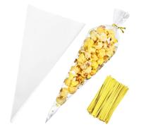 Oruola 100 coni per popcorn, sacchetti trasparenti per dolci, 16 x 30 cm, ideali per popcorn, caramelle e bomboniere, perfetti per compleanni, matrimoni, baby shower e feste