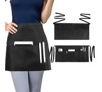 oruola Grembiule da server con 3 tasche, 60 x 30 cm, nero, mezzo grembiule con tasche, in poliestere, impermeabile, per famiglie, ristoranti, barbecue, pulizia, nero, 60 x 30cm/23.62 x 11.81 In