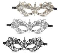 Oruola Veneziana da Donna - 3 Maschere in Pizzo per Mascarade, Maschera Sexy per gli Occhi, Accessorio per Feste - Nero, Oro, Argento